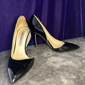 Brian Atwood Black Patent d'Orsay style Pointed Pumps 37.5 Made In Italy